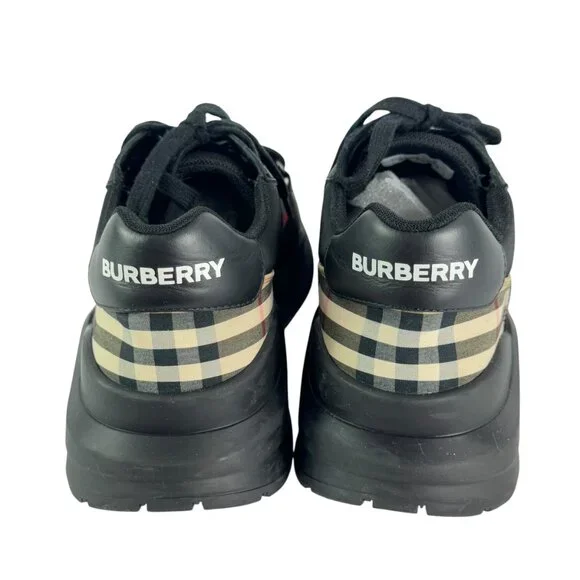 BURBERRY Black Rubber Ramsey Check Men Sneakers Made in Italy Marked as 45 -12US